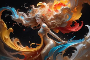 Jupiter, splash art, a close up liquid luminous moon lady made of colors, silver, red, orange, light yellow, grey golden, liquid fire peony flowers, filigree, filigree detailed, swirling fire flames, Galaxy, color drops, color waves, moonlight, splash style of colorful paint, hyperdetailed intricately detailed, unreal engine, fantastical, intricate detail, splash screen, complementary colors, fantasy, concept art, 8k resolution, masterpiece, oil painting, heavy strokes, paint dripping, splash arts, fantasy art, concept art, centered composition perfect composition, centered, intricated pose, intricated