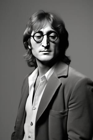 RAW natural photo of john lennon, hungry, no muscles, slim boby, realisct, no friendly, ((full body)), sharp focus, depth of field, shoot, ,side shot, side shot, ultra hd, realistic, vivid colors, highly detailed, perfect composition, 8k artistic photography, photorealistic concept art, soft natural volumetric cinematic perfect light, black background studio,OHWX,OHWX WOMEN 