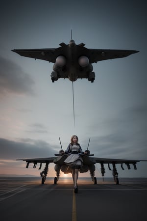 air traffic signaler in aircraft carrier, landing combat plane , 
 BEST QUALITY, MASTERPIECE, PHOTOREALISTIC:1.9, DRAMATIC LIGHT, infinite mirror background,
,colorful_girl_v2,arshadArt,alluring_lolita_girl,anamr