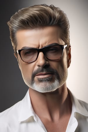 RAW natural photo of george michael realistic, no muscles, slim boby, realisct, no friendly, ((full body)), sharp focus, depth of field, shoot, ,side shot, side shot, ultra hd, realistic, vivid colors, highly detailed, perfect composition, 8k artistic photography, photorealistic concept art, soft natural volumetric cinematic perfect light, black background studio,OHWX,OHWX WOMEN 