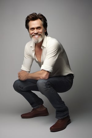 RAW natural photo of jim carrey, no muscles, slim boby, realisct, no friendly, ((full body)), sharp focus, depth of field, shoot, ,side shot, side shot, ultra hd, realistic, vivid colors, highly detailed, perfect composition, 8k artistic photography, photorealistic concept art, soft natural volumetric cinematic perfect light, black background studio,OHWX,OHWX WOMEN 