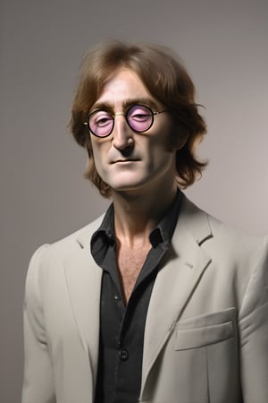 RAW natural photo of john lennon, hungry, no muscles, slim boby, realisct, no friendly, ((full body)), sharp focus, depth of field, shoot, ,side shot, side shot, ultra hd, realistic, vivid colors, highly detailed, perfect composition, 8k artistic photography, photorealistic concept art, soft natural volumetric cinematic perfect light, black background studio,OHWX,OHWX WOMEN 