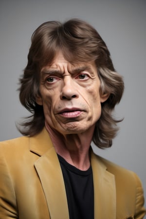 RAW natural photo of mick jagger realistic, no muscles, slim boby, realisct, no friendly, ((full body)), sharp focus, depth of field, shoot, ,side shot, side shot, ultra hd, realistic, vivid colors, highly detailed, perfect composition, 8k artistic photography, photorealistic concept art, soft natural volumetric cinematic perfect light, black background studio,OHWX,OHWX WOMEN 