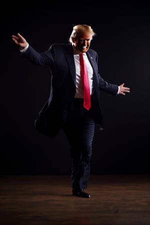 RAW natural photo OF donald trump dancing
 , slim body, realisct, no friendly, ((full body)), sharp focus, depth of field, shoot, ,side shot, side shot, ultra hd, realistic, vivid colors, highly detailed, perfect composition, 8k artistic photography, photorealistic concept art, soft natural volumetric cinematic perfect light, black background studio, ,OHWX, naked, full nude,OHWX WOMEN,