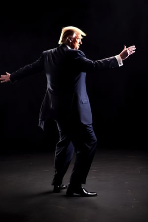 RAW natural photo OF donald trump dancing
 , slim body, realisct, no friendly, ((full body)), sharp focus, depth of field, shoot, ,side shot, side shot, ultra hd, realistic, vivid colors, highly detailed, perfect composition, 8k artistic photography, photorealistic concept art, soft natural volumetric cinematic perfect light, black background studio, ,OHWX, naked, full nude,OHWX WOMEN,