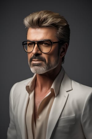 RAW natural photo of george michael realistic, no muscles, slim boby, realisct, no friendly, ((full body)), sharp focus, depth of field, shoot, ,side shot, side shot, ultra hd, realistic, vivid colors, highly detailed, perfect composition, 8k artistic photography, photorealistic concept art, soft natural volumetric cinematic perfect light, black background studio,OHWX,OHWX WOMEN 