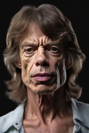 RAW natural photo of mick jagger, hungry, no muscles, slim boby, realisct, no friendly, ((full body)), sharp focus, depth of field, shoot, ,side shot, side shot, ultra hd, realistic, vivid colors, highly detailed, perfect composition, 8k artistic photography, photorealistic concept art, soft natural volumetric cinematic perfect light, black background studio,OHWX,OHWX WOMEN 