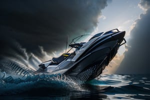 jetski in a photographic studio, back stage realistic photography, 50mm 1.4f, natural lowlight, high res, dark ,photography,high resolution faces, hiper realistic water, black google helmet, photo more landscape
,shodanSS_soul3142