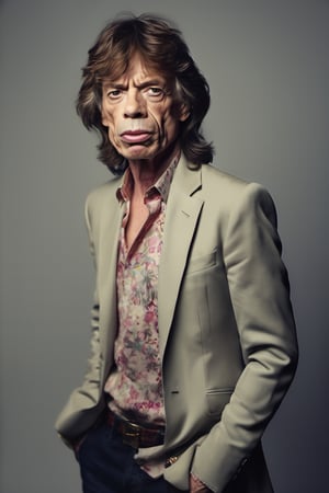 RAW natural photo of mick jagger, hungry, no muscles, slim boby, realisct, no friendly, ((full body)), sharp focus, depth of field, shoot, ,side shot, side shot, ultra hd, realistic, vivid colors, highly detailed, perfect composition, 8k artistic photography, photorealistic concept art, soft natural volumetric cinematic perfect light, black background studio,OHWX,OHWX WOMEN 