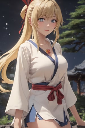 beautiful woman with bright blonde hair, white open shirt, full body, at a Japanese park, caucasian, dramatic lighting,high contrast, anime, oil on canvas,cyborg style,b3rli