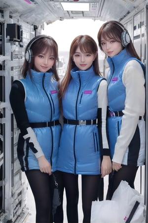 masterpiece, highest quality, High resolution,photoreal:5,4k,8k,(inside space station):5, multiple girls,6+ girls,
BREAK
(korean beautiful idol girls):5,20yo,(they wear diffrent color down vest) (waterblue down vest):100,(pink down vest):50,(white down vest):50,(black down vest):50,northface long down vest,
BREAK
beautiful face,beautiful eyes,super happy smiling, open mouth, opened eyes,
BREAK
black long sleeves,black tights, friends, headphones, group shot, zoom ,inside space station 