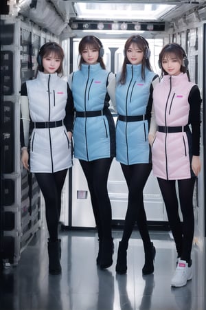 masterpiece, highest quality, High resolution,photoreal:5,4k,8k,(inside space station):5, multiple girls,6+ girls,
BREAK
(korean beautiful idol girls):5,20yo,(they wear diffrent color down vest) (waterblue down vest):100,(pink down vest):50,(white down vest):50,(black down vest):50,northface long down vest,
BREAK
beautiful face,beautiful eyes,super happy smiling, open mouth, opened eyes,
BREAK
black long sleeves,black tights, friends, headphones, group shot, zoom ,inside space station 