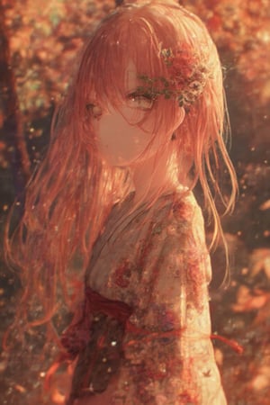 high quality, 8K Ultra HD, 3D effect, A digital illustration of anime style, soft anime tones, Atmosphere like Kyoto Animation, luminism, three dimensional effect, 3d render, octane render, Isometric, awesome full color, delicate and anime character expressions, playful body manipulations, Whimsical lighting, Enchanted ambiance, Soft textures, Imaginative artwork, Ethereal glow, Silent Luminescence, Whispering Silent, Iridescent Encounter, pixie dust glittering, vibrant background, full body, (((rule of thirds))), high quality, high detail, high resolution, (bokeh:2), warm autumn lighting, (autumn forest):1.3, BREAK 1girl, BREAK (long flowing pink hair):1.5, BREAK (sparkling lime green eyes):1.8, BREAK solo, looking at falling leaves, autumn kimono, maple leaf pattern, gentle smile, hands reaching out to catch leaves, BREAK wistful expression, nostalgic gaze, slight blush:1.2, BREAK (falling autumn leaves in background):1.2, (colorful autumn foliage):1.1, (soft golden sunlight):1.3, (red maple trees):1.4, (cherry blossom hair accessory):1.5