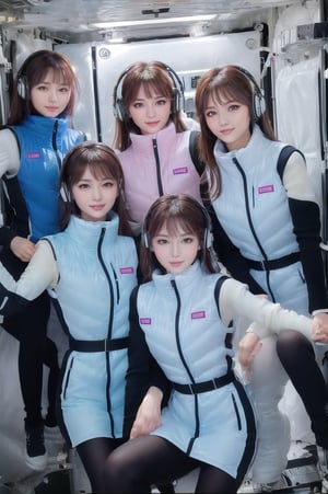 masterpiece, highest quality, High resolution,photoreal:5,4k,8k,(inside space station):5, multiple girls,6+ girls,
BREAK
(korean beautiful idol girls):5,20yo,(they wear diffrent color down vest) (waterblue down vest):100,(pink down vest):50,(white down vest):50,(black down vest):50,northface long down vest,
BREAK
beautiful face,beautiful eyes,super happy smiling, open mouth, opened eyes,
BREAK
black long sleeves,black tights, friends, headphones, group shot, zoom ,inside space station 