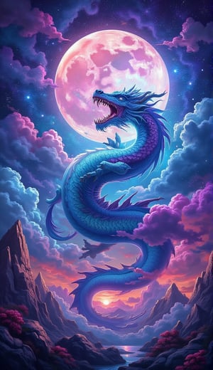 1DRAGON, MOON NIGHT, SKY IN RAINBOW, 