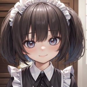 (best quality,masterpiece:1.2),illustration,face,eye focus,1girl,solo,shy,maid_uniform,closed mouth,smile,indoor,close-up