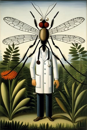 A mosquito wearing a doctor's hat,by Henri Rousseau