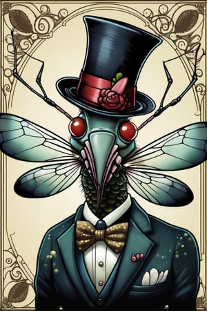 Mosquito wearing a gentleman hat,by Caia Koopman