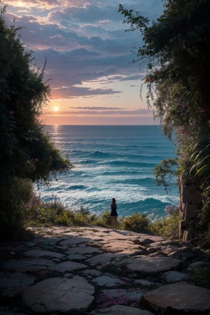 Mix 4,(8K, RAW photos, best quality, master:1.2), (Practical, photo-Practical:1.37),8K HD quality,Photography,Nature,Raw photo,PhotoReal,Landscape,

From the terrace the three girls could see the pine forest to their right and the beach in front of them. The sea was rough and on the horizon they could see the small shape of a cargo ship, while the sky was darkening, taking on shades of gray and purple as the sun set behind them.