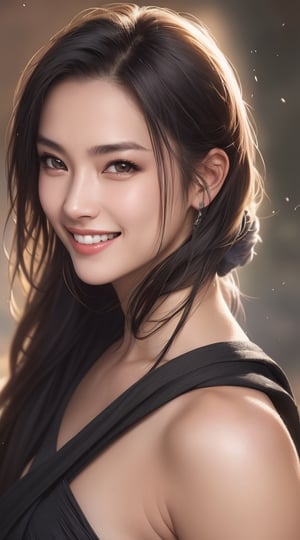 (photorealistic,  masterpiece,  best quality,  raw photo), 1 beautiful woman, smiling with visible perfect teeth,  detailed beautiful eyes and face, , Kunoichi,ninja clothes,realistic detailed skin texture, natural sunlight,  depth of fields,  close-up portrait,  sharp-focus,full_body