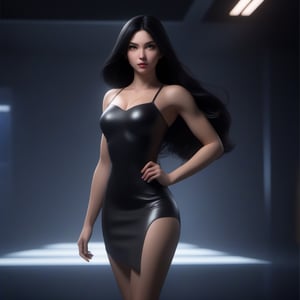 1girl,  Superhero, night dress , slim body,  black hair,  longhair,  lips,  solo,  black eyes,  upper body,  slim body,  Realistic,  high resolution,  masterpiece,  cinematic lighting,  detailed shadow,  ultra high detailed,  studio lighting,  long shot,  8k,  beautiful,  perfect body, 
