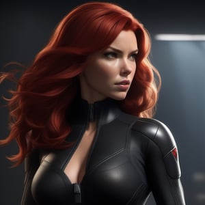 1girl,  Black Widow,  slim body,  red hair,  longhair,  lips,  solo,  black eyes,  upper body,  slim body,  Realistic,  high resolution,  masterpiece,  cinematic lighting,  detailed shadow,  ultra high detailed,  studio lighting, 