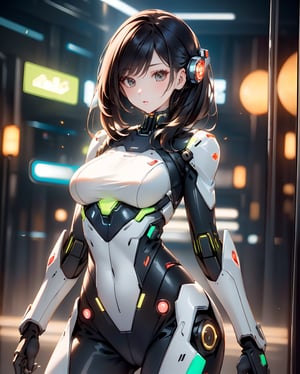 (cyber theme:1.3), (cyber girl:1.3), (female android:1.3), wearing a mechanical body armor:1.3, ,highres,masterpiece