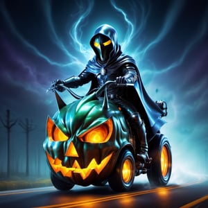 (halloween theme:1.5), (Vehicle:1.5), (Headless Horseman:1.5), (Driving:1.5), (headless horseman driving forse shape futuric vehicle at  highway:1.5), chibi emote, chibi caracter, halloween night, 