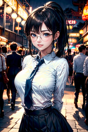 high resolution, Photo of a beautiful woman detailed_face,
young handsome girl,realistic:0.5, perfect skin, (wearing a glasses:1.5), (ultra-detailed background, detailed background), bokeh, make happy expressions, happy emotion, gorgeous,pure, beautyfull detailed face and eyes,breasts,
(black eyes:1.1), (a extremely pretty and beautiful Japanese woman), (sexy girl), (professional attire:1.3), (22 years old: 1.1), 
(arms down:1.3),  
BREAK
breasts, (school girl outfit:1.2), (blue sailor collar:1.2, long sleeve:1.2), (red tie:1.2), (blue pleats skirt:1.2), (sneakers:1.2), beautiful detailed skin, (cute:1.2),, ((jpop idol)), (upper thigh:0.6), (depth of field),soft light, Lens Glow

looking at viewer,
(Drooping eyes:1.2),
straight teeth,smile,
floating hair, 
brown eyes

BREAK
movie scene, cinematic, full colors, 4k, 8k, 16k, RAW photo, masterpiece, professionally color graded, professional photography,
high school girl, hair up, consider, soft clean focus, realistic lighting and shading, (an extremely delicate and beautiful art)1.3, elegant,active angle,dynamism pose

BREAK
(ponytail:1.3), (shiny-black thin hair:1.2), bangs, dark brown eyes, beautiful eyes, princess eyes, (big eyes:1.3), bangs, wearing a glasses:1.3, Hair between eyes, short hair:1.3, (slender:1.1), (medium-breasts:0.95), (thin waist: 1.15), (detailed beautiful girl: 1.4), Parted lips, Red lips, full-make-up face, (shiny skin), ((Perfect Female Body)), (upper body image:1.3), Perfect Anatomy, Perfect Proportions, (most beautiful Korean actress face:1.3, extremely cute and beautiful Japanese actress face:1.3), ,(1glasses girl:1.3, solo), ,(blush:1.1), gray background, solo focus, (bust shot:1.2),
cinematic light, (nostalgic night scene:1.4), (amusement park:1.4), the vibrant glow of neon lights, retro-styled carnival rides, (arms behind back :1.4),
(looking at viewer:1.2),jwy1,yeonyuromi,sailor saturn