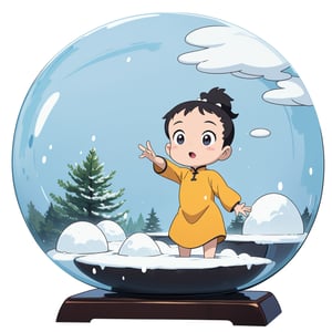 ((sticker design, white background)),  child girl, bubble ponytail, ((aodai)) , (masterpiece, best quality:1.6), ghibli, Snowing, The Salt Lake Temple, action pose, Sculptural, 