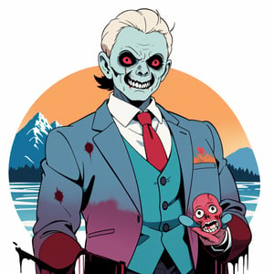 ((sticker design, white background)),  old man, fade, classic suit with a patterned pocket square., (masterpiece, best quality:1.6), ghibli, Hazy conditions, The Grand Tetons, fishing, Disruptive, (horror style:1.4), blood, 