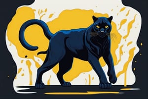 Leonardo Style, illustration, no humans, looking at viewer, full body length with tail hanging, yellow eyes, solo, portrait,vector art, black panther,lty