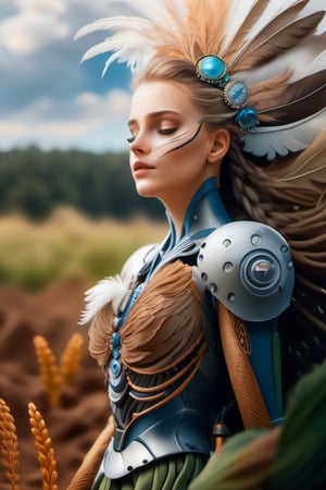 The elements of wind and soil are intertwined and interwoven from 4 natural elements. A beautiful and young woman combines the elements of wind and soil and creates feathers.