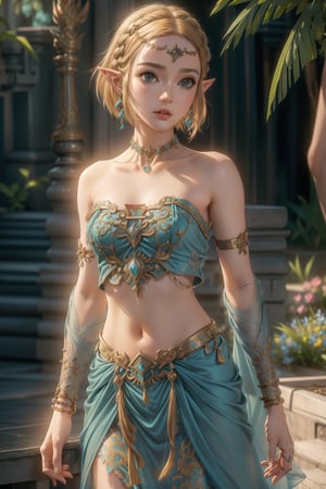 detailed portrait of Princess Zelda TOTK, short hair, ultra realistic, girl, aqua-blue clothes, highly detailed clothes, skimpy clothing, skimpy outfit,1 girl,1girl,shw0t0tr1,transparent