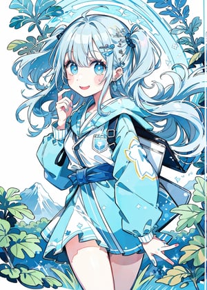 high quality, 8K Ultra HD, highly detailed, masterpiece, A digital illustration of anime style, soft anime tones, Feels like Japanese anime, Create a digital illustration of a cute kawaii anime-style 20-year-old girl holding a camera and aiming to in the middle of the great outdoors, She is full of energy and enthusiasm, and her bright smile and cheerful expression reflect her passionand love for nature, Her anime-style features include big sparkling eyes, a small nose, and a cute mouth. She has long hair that flows in the breeze and is wearing a casual yet stylish outfit suitable for exploring the wilderness, The background should be a beautiful natural landscape, such as a forest or a mountain range, to emphasize the girl's love of nature and adventure, by yukisakura, The illustration should be highly detailed,