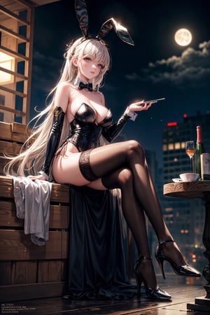 full Body,  Steampunk  Playboy Bunny Girl, ultra high resolution,8k,Hdr,sitting moon