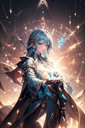 (masterpiece, top quality, best quality, official art, beautiful and aesthetic:1.2), (gradient light:1.5), (1 girl), extreme detailed,magic cloak, magic, staff, (fractal art:1.3), colorful, ultra-detailed