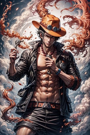 1 man, fire, clothes, perfect eyes, smoke, portgas d. ace