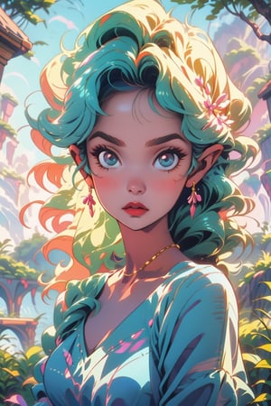 A beautiful fairy princess in 1990 anime style by studio ghibli, retro anime, dark fantasy, vintage anime, 1990 Disney, dark fairytale, magical, golden jewelry, royalty, princess, beautiful woman, fairy ,Comic Art Style,retro