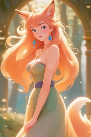 A beautiful sexy nymph full body shot in 1990 anime style by Disney, retro anime,  medieval fantasy, vintage anime, fairytale, magical, dreamy, royalty, flat colors ,Beautiful girl , sexy girl ,Flat Design,dfdd,Magical Fantasy style,2d_animated,Spirit Fox Pendant