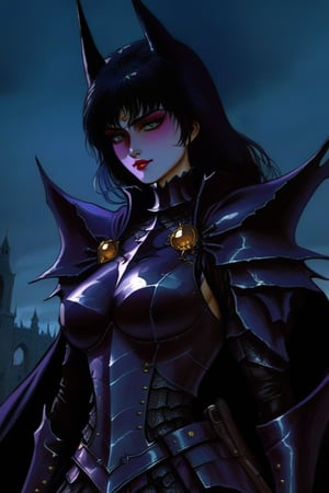 Best quality, masterpiece, The most beautiful dark knight woman portrait in 1980 anime style, dark fantasy, black armor, retro anime, vintage anime, lineart , dark fantasy, dark mood, sexy woman, gothic, dramatic, cinematic, detailed, digital art ,horror,dark theme,scary