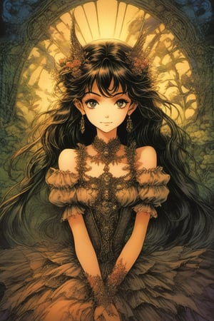 (Best quality) (masterpiece) A beautiful (dark) fairy portrait scene in the 1990 anime show, dark fantasy, vintage anime (1990s anime) , retro anime, fairytale, Classic fairytale, dark fairytale , ominous background ,Magical Fantasy style,pencil sketch