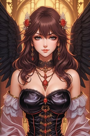 (Best quality) (masterpiece) The most beautiful vampiric dark angel portrait in 1980 anime style, dark fairy tale, black armor, royalty jewelry, retro anime, vintage anime, lineart , dark mood, sexy woman, anime still frame, gothic, cinematic, detailed, dark theme, retro  ,horror, scary ,Magical Fantasy style,Beautiful girl, Angel ,Angel ,Beautiful girl 