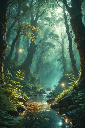 Whispers of the Ancient: A Celestial Serenade

In a lush, 4K forest scene, towering trees stretch towards the starry cosmos, their gnarled branches intertwined like nature's own celestial music. Dappled sunlight filters through leaves, casting a warm glow on the mystical creatures peeking from behind foliage, their ethereal forms aglow with an otherworldly light. A gentle stream flows, its gentle song harmonizing with the whispers of ancient wisdom. Vibrant hues of emerald and amber dance across the scene, as stars twinkle like diamonds in the night sky, casting a tranquil and enchanting atmosphere, where magic dwells.