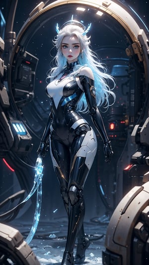 (intricate detailed:1.2), highly detailed,
perspective, detailed background, background blur, focus, blurry background, (vibrant color:1.2), depth of field, Full body realistic photo of beautiful Elsa from Frozen, walking looking back, Lily Collins, Morena Baccarin, tight suit, icy blue colors, ice blue metal, glass scifi Space helmet, platinum blonde elsa style braideded hair, dynamic power pose, mirrored floor, and the anime series ace, Fantastic Surrealism, Post-apocalyptic, Bio-Robotic Art, Fantasy Digital Painting, alien ice planet Landscapes, Surrealism, Biomechanical Sculpture, Kemono, Beautiful Girl Turned to the Camera, Blue Background, intricate snowflake patterns, Glass weapons, 3D Vector Art, Greg Rutkowski,  Detailed face, Detailed eyes, 1 girl