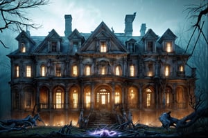 Haunting experience with Heidi Klum  confronting malevolent specters lurking within a decrepit mansion teeming with paranormal activity. Cinematic lighting. Trending on Artstation. Highly detailed.  concept art. Aerial photo.  light tracing,Detailedface