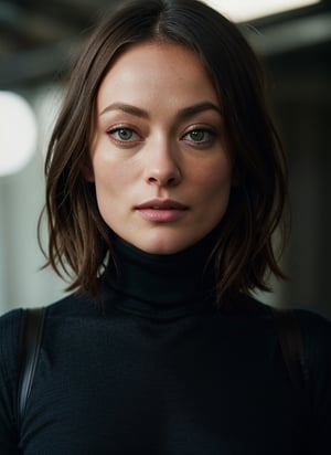A stunning intricate full color portrait of (Olivia Wilde:1), wearing a black turtleneck, epic character composition, by ilya kuvshinov, alessio albi, nina masic, sharp focus, natural lighting, subsurface scattering, f2, 35mm, film grain,SKS WOMAN