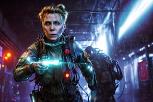 Heidi Klum , ghostbuster team member, catching ghost, movie scene features ghost, night time, heavy rain, highly detailed, dramatic lighting, sharp focus, trending on artstation, artstationhd, artstationhq, unreal engine, 4 k, 8 k
,Detailedface