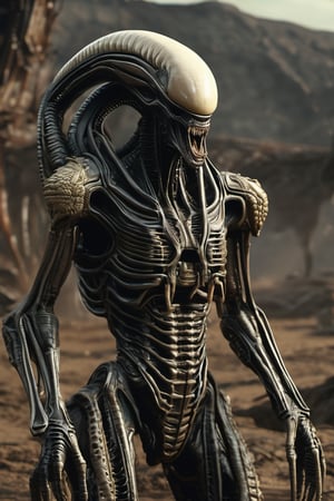 3D style,(masterpiece, best_quality, ultra-detailed:1.3), epic, illustration, welcoming,3d render, intricate advanced hybrid alien xenomorph, h.r.giger, solo, apocalyptic environment 