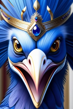 8k portrait of beautiful ascended master The blue bird, elegant, highly detailed, majestic, digital photograph detailed beautiful eyes , crown on head,laughter bird